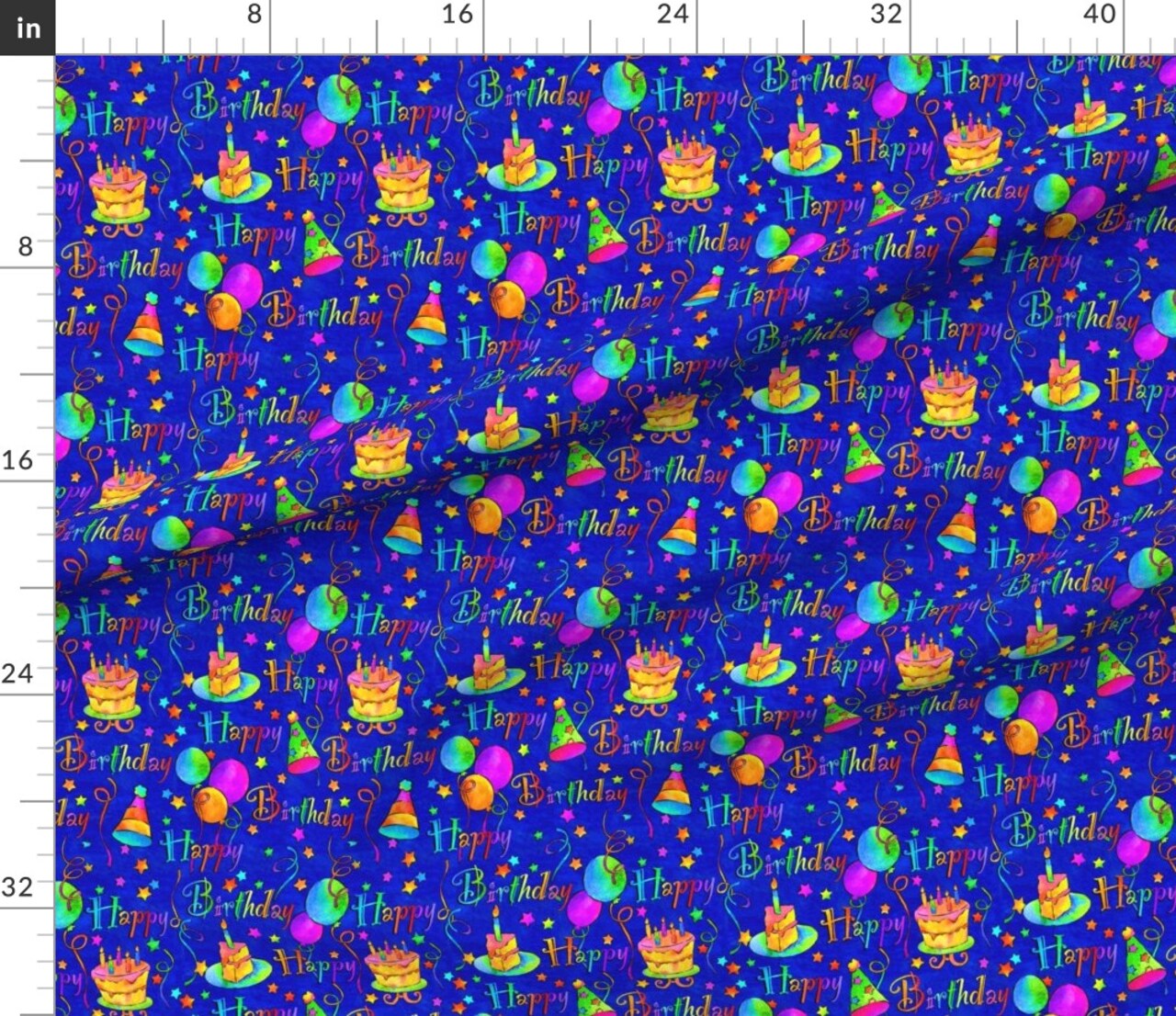 Kids, Birthday Party, Happy Birthday, Rainbow, Cake, Balloons, Children, Streamers, Multi Colored Custom Printed Fabric by Spoonflower Various Fabrics by the Yard or Fat Quarter